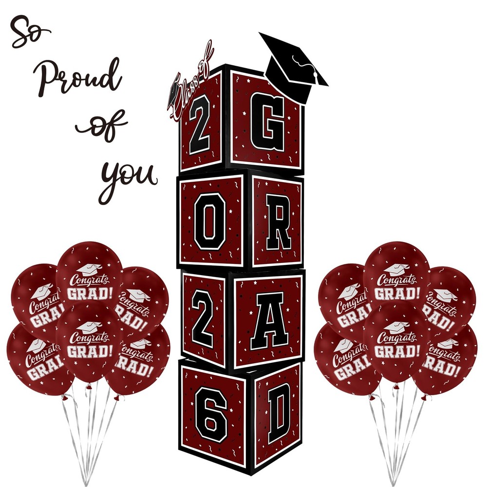 2026 Graduation Decoration Set – Class of 2025 Balloon Boxes in Maroon and Black