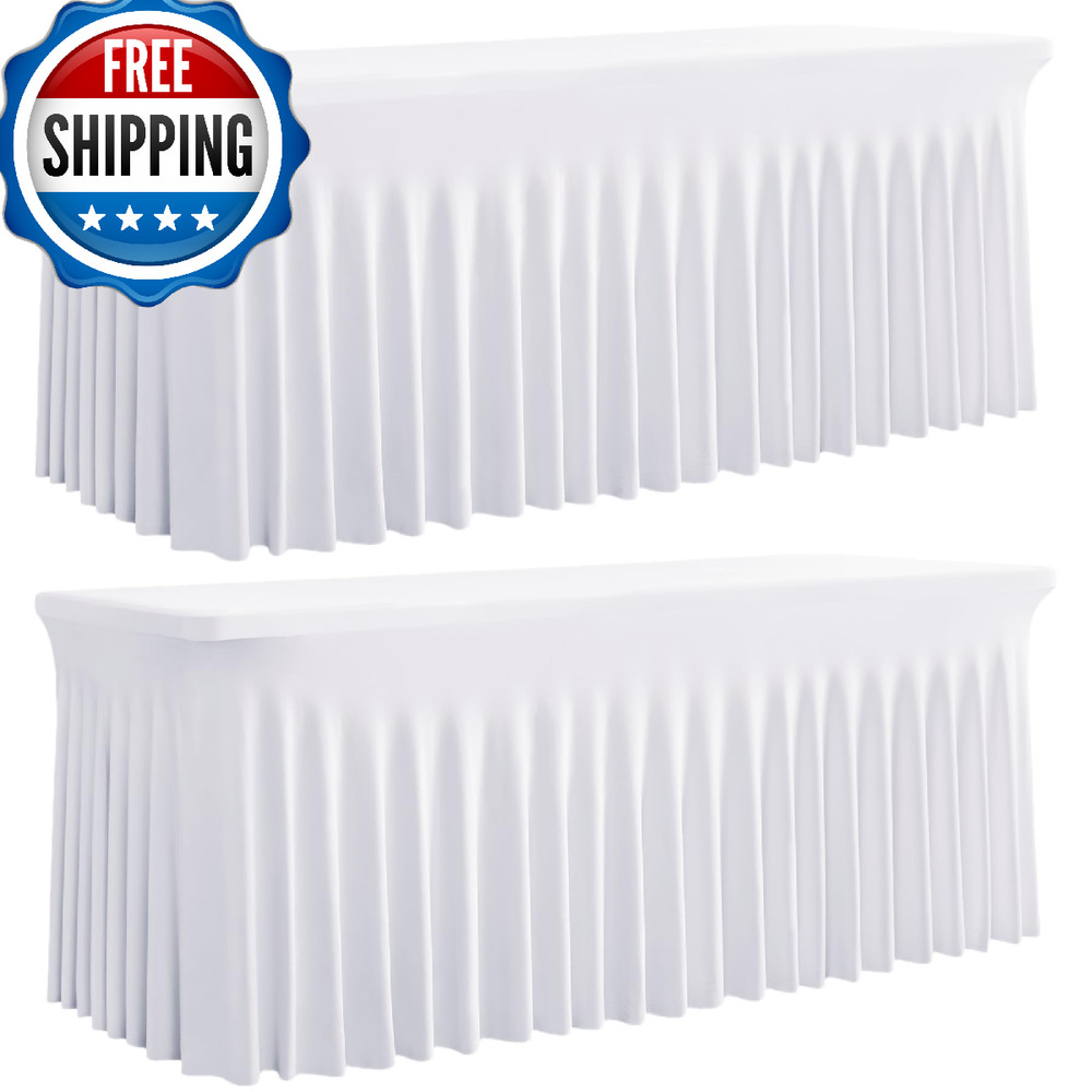 Outpain 2-Pack White Spandex Tablecloths for 5ft Rectangle Tables