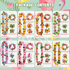 32pcs Hawaiian Leis Party Decorations, Necklace Flowers Bracelets Headband, Trop