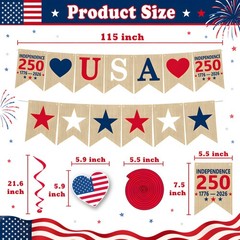 250th Anniversary Decorations Hanging Swirls 250 Anniversary USA Banner | Fo…