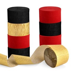 Casino Streamers Party Decorations, 8 Rolls Red Black Gold Crepe Paper Stream…