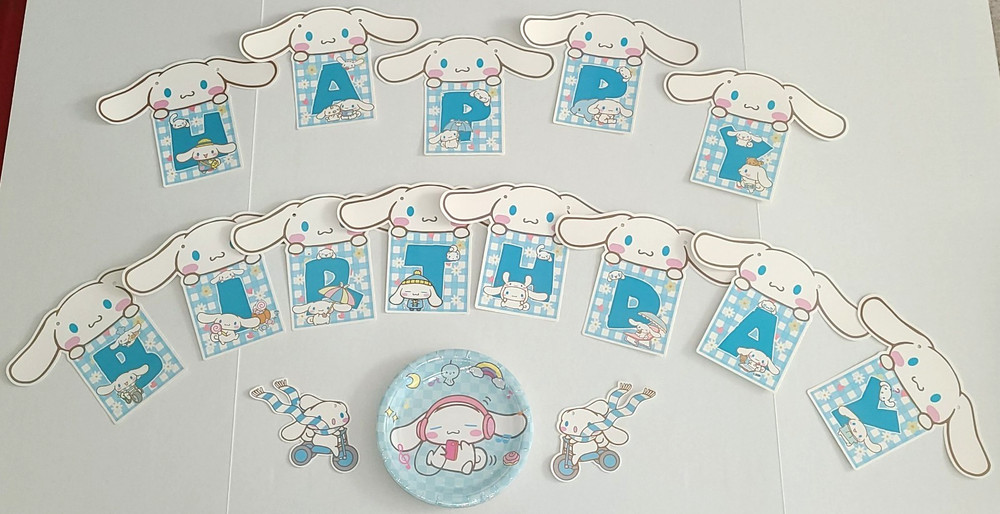 Hello Kitty Cinnamoroll Sanrio Happy Birthday banner & paper plates set Anime
