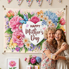 Mother’s Day Backdrop Banner Flowers Happy Mothers Day Decorations Banner I Love