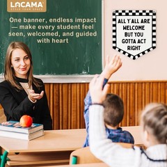 Checkered Classroom Decor Welcome Sign Banner,