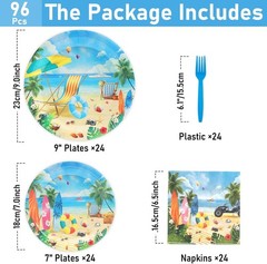Beach Themed Disposable Tableware (Plates, Napkins, Forks)