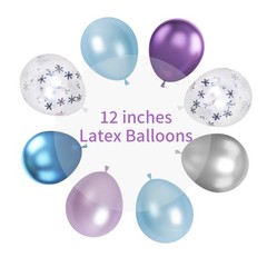 Frozen Balloons, 12 Inch Purple Blue White and Silver Balloons with Snowflake…