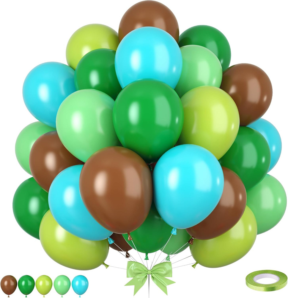 Green Brown Balloons, 50Pcs Green Balloon, Dark Brown Light Lime Grassy Teal Blu