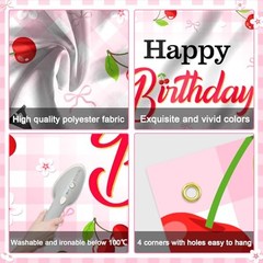 Cherry Birthday Banner Cherry Bow Birthday Decorations for Gilrs 6×3.6 ft