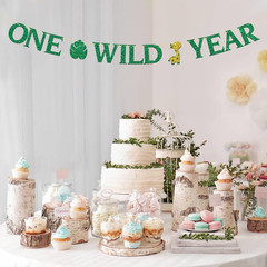 One Wild Year Banner – Jungle Wild Safair Animal Giraffe One Year Old Birthday P