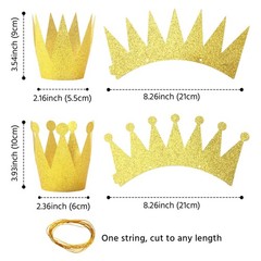 Gold Party Crowns for Kids 6 Pack, Mini Glitter Paper Hats, Prince and Prince…