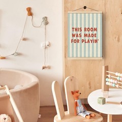 Playroom Wall Art Poster Hanger Frame, Trendy Blue Striped Play Room Wall Dec…