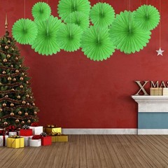 20 PCS Grass Green Hanging Paper Fan, Honeycomb, Round, Wedding, Birthday