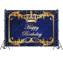 Royal Blue Gold Happy Birthday Backdrop Prince King Crown Photo Background Decor