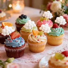 10Pcs 3D Cloud Cupcake Topper, Plush Cake Decorations