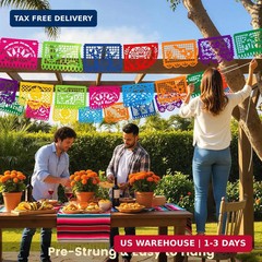 DomeStar Mexican Party Decoration, 18 Feet Plastic Papel Picado Fiesta Banner Ci