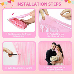 Pastel Pink Tinsel Backdrop Foil Fringe Curtains – 2 Packs Door Streamers Backdr