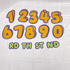 Bluey Customizable Banner. Added in 11 spiral hanging deco pieces