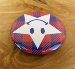 Patriotic Happy Face Star Mini Pin Plaid Checkered Novelty Party Metal Round 14+