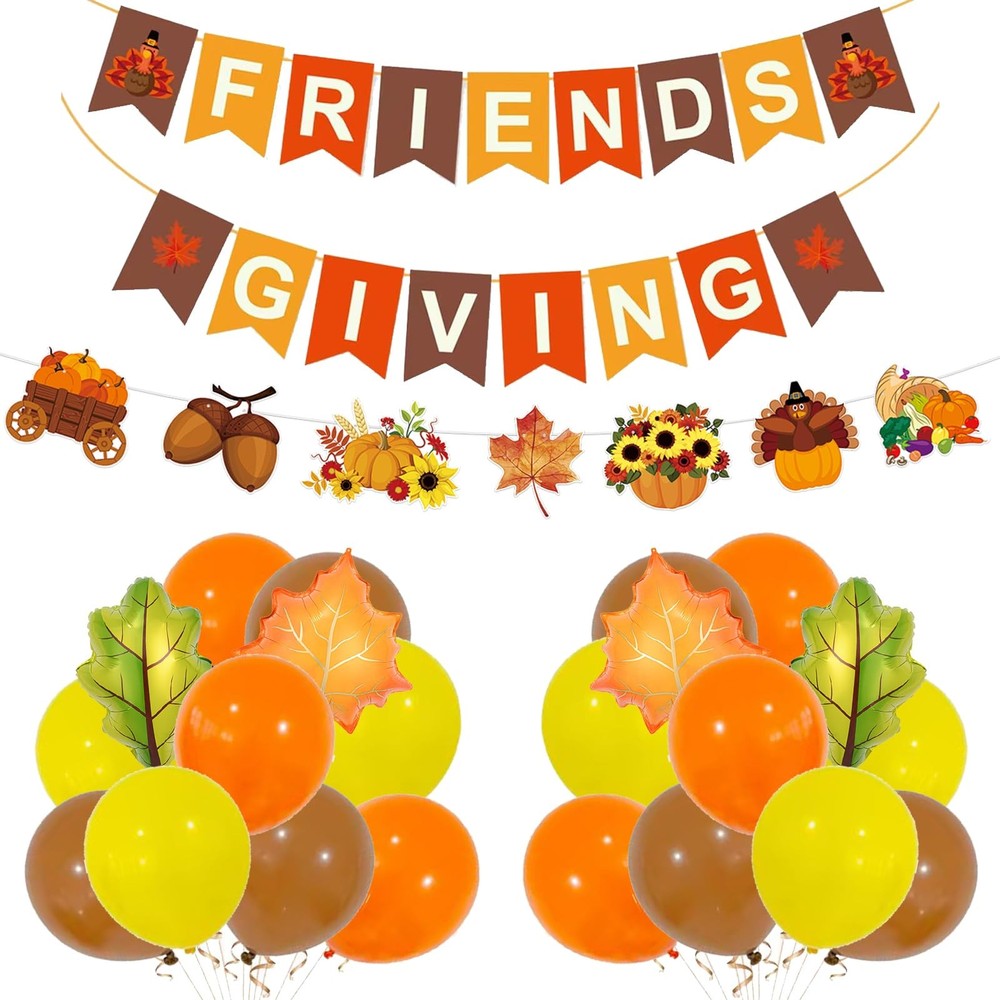 60Pcs Friendsgiving Decorations Banner Balloons for Friendsgiving Fall Home T…
