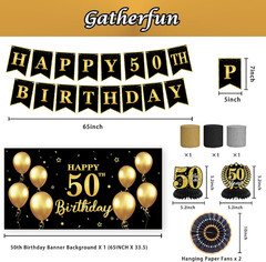 50Th Birthday Decorations, Black Gold 50 Years Old Birthday Party Supplies, Gold