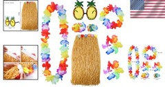 8-Piece Hawaiian Luau Costume Set with Grass Skirt & Sunglasses for Adults