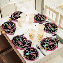 Complete 96PCS Mexican Dinnerware Set: Plates, Napkins & Forks for 24 Guests