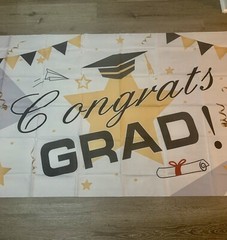 Graduation Party Supplies Congrats Grad 3×5 Party Banner Decor Black & Gold