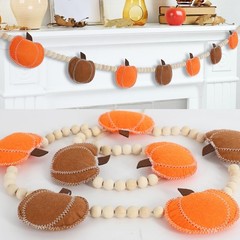 DAZONGE Fall Decor, Fall Decorations for Home, Felt Pumpkin Garland and Wood