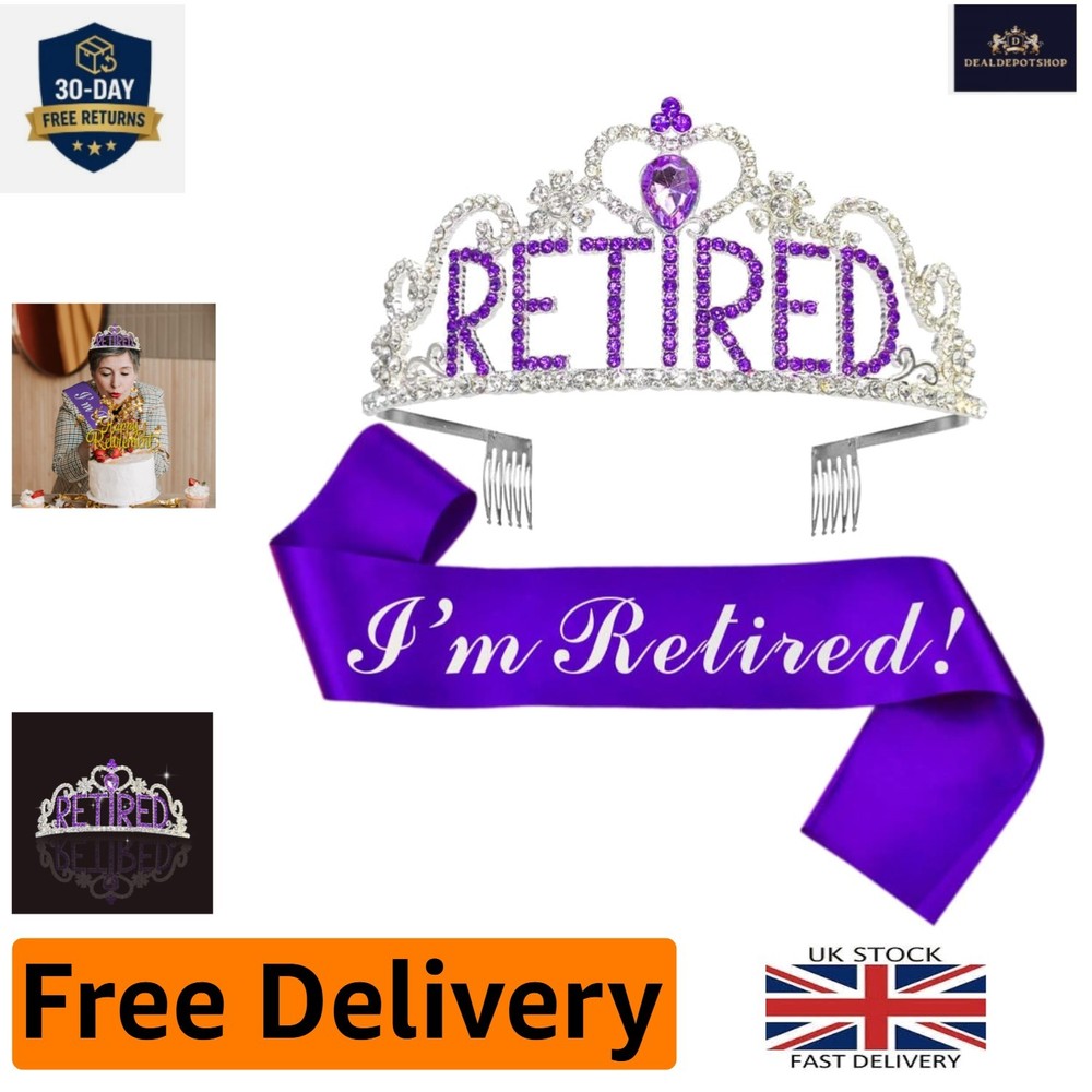 Elegant Purple & Silver Retirement Tiara & Sash Set – Perfect for Celebrations