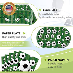 Soccer Theme Party Decorations,41Pcs Soccer Birthday Party Supplies Tableware Se