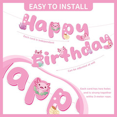 Axolotl Birthday Party Decorations – 12 Pcs Pink Cute Cartoon Animals Happy Birt