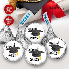 Class of 2025 Black Graduation Party Favor Kisses Stickers Labels SET of 216
