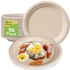 Paper Plates 10 Inch Bulk, 50 Pack Compostable, Eco Friendly Heavy Duty, Made…
