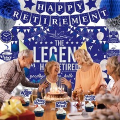 Retirement Party Decorations Blue Silver Happy Retirement Decorations for Men…