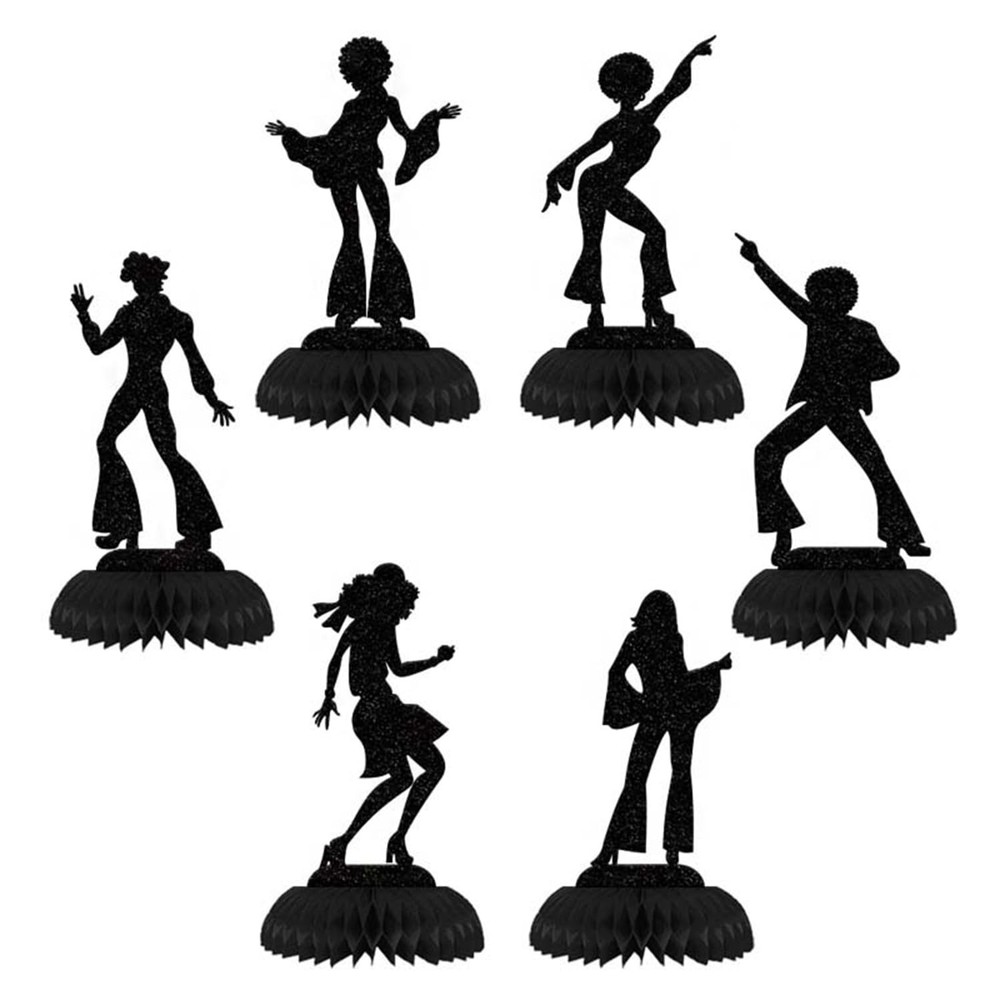 70’s Disco Honeycomb Table Centerpieces 6Pcs Glitter Dance Party Decor