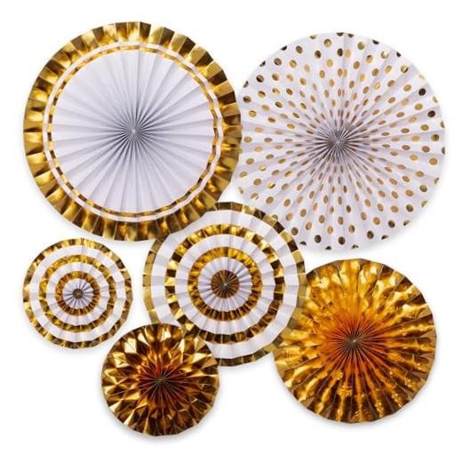 Paper Fan Decorating Kit, 6 Pack Hanging Paper Fans, 8″, 12″ and 18″ Golden Age