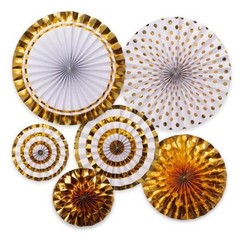 Paper Fan Decorating Kit, 6 Pack Hanging Paper Fans, 8″, 12″ and 18″ Golden Age