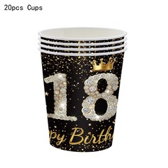 Happy 60th Birthday Tableware Set Black Gold Plate Cups Napkins Serve 20 Guests