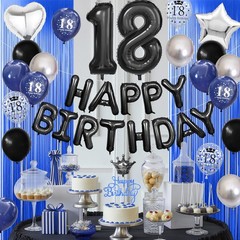 Navy Blue and Black 18th Decorations for Boy,Black Silver Balloons 18 Years H…