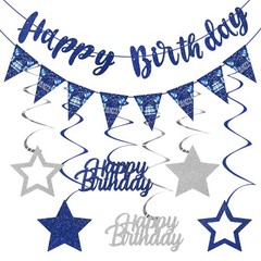 Blue Silver Birthday Decorations for Men Women, Happy