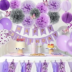 72Pcs Purple Birthday Party Decorations for Girls Women, Lavender Purple and