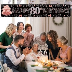 Rose Gold 80th Birthday Decorations with Crown, Sash, Cake Topper and Candles