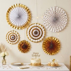 Paper Fan Decorating Kit, 6 Pack Hanging Paper Fans, 8″, 12″ and 18″ Golden Age