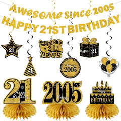 11Pcs 21St Birthday Decorations Kit for Men Women, Black Gold Happy 21St Birthda