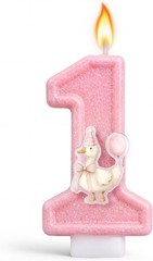 Cute Pink Silly Goose Candle – Ideal Cake Topper for 1st Birthday Celebrations