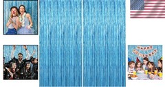 2 Pack Sky Blue Streamers Foil Curtain Backdrop for Elegant Celebrations