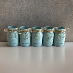 Set of 5 chalk painted distressed white mason jar vases…mix & match colors!