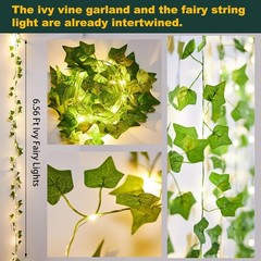 2 Pack 6.56 Ft Vines with Fairy Lights Battery Operated, 40 LEDs Artificial