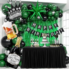 Green Party Decorations, Green Black Silver Foil Balloons Happy Banner Fringe…