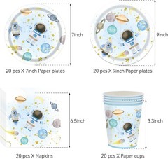 Space Themed Decoration and Tableware Set Includes Banner, Tablecover, Utensils
